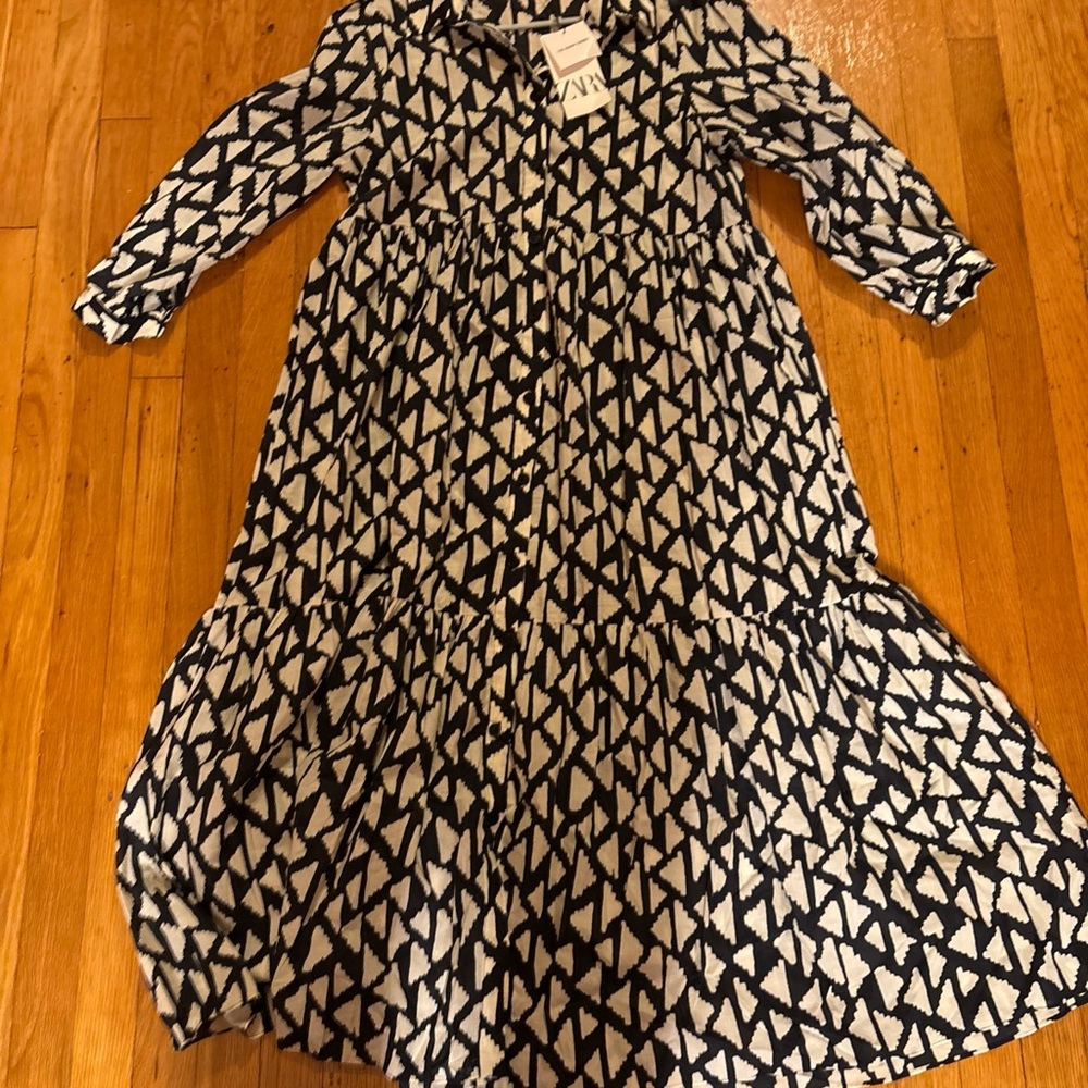 Zara Black and White Geometric Maxi Dress